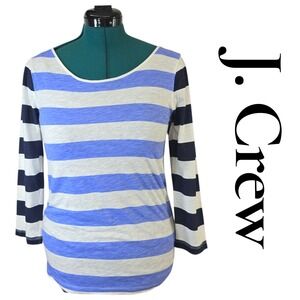 J. Crew Womens Striped 3/4 Sleeve Cotton Slub Jersey Top Blue White‎ 92035 Small
